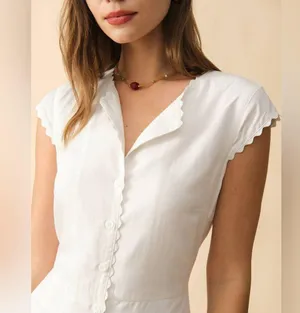 Rihoas Solid White Color Lapel Midi Dress thumbnail 3