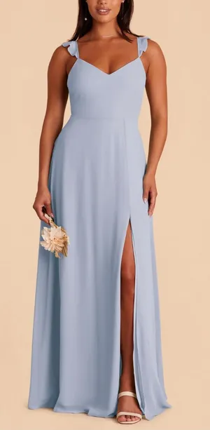 Birdy Grey Doris Dress Chiffon Dusty Blue Women’s Size Large Bridesmaid Maxi thumbnail 1