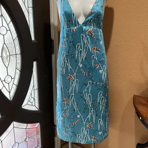 Zara light blue floral deep v neck dress thumbnail 2