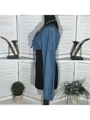 Forever 21 Chambray Blue Cropped Long Sleeve Top Small thumbnail 5