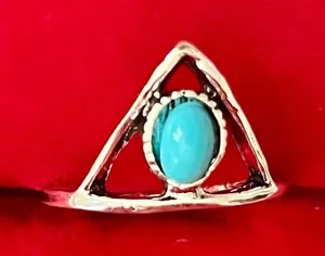 Triangle Turquoise Cabochon Boho Ring Size 6 Blue thumbnail 1