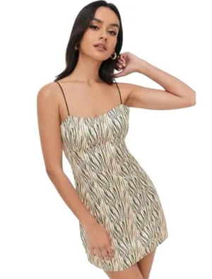 For Love & Lemons Tan Animal Print Mini Dress US L thumbnail 1