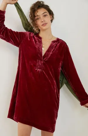 NEW Anthropologie Women's Size XS Melody Velvet‎ Tunic Dress Raspberry Pink Red thumbnail 1