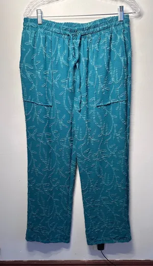 Classic Concepts Teal Embroidered Leaf Drawstring Pants JB1537BM-2 women's thumbnail 1