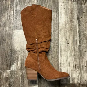 Women's Slouchy Mid-Calf Tan Faux Suede Boot Size 7 thumbnail 14