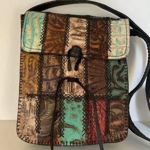 Mexican Genuine Leather Crossbody Bag Handmade Patchwork Boho Artisan Satchel thumbnail 1