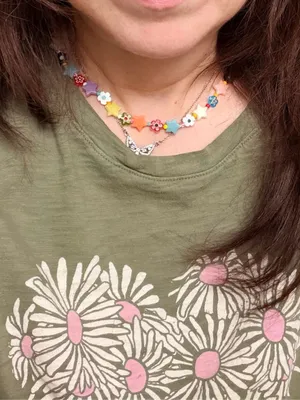 Colorful glow in the dark stars and flowers elastic chocker, OOAK, handmade thumbnail 8