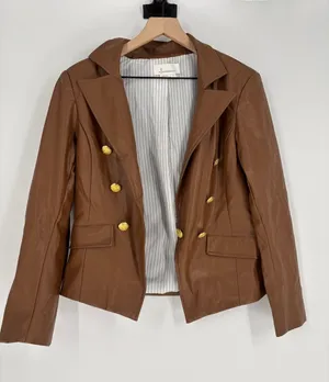 By Anthropologie Faux Leather Blazer brown small thumbnail 1