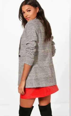 BOOHOO HOUNDSTOOTH CHECK WOOL LOOK BLAZER COAT thumbnail 2