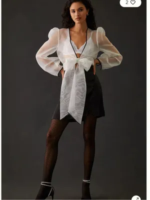 Anthropologie Maeve Sheer Bow Tie Long Sleeve Blouse Women’s Large White thumbnail 11