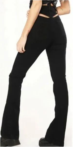 Revice Denim Avalon Flare High Rise Cut Out Jeans: Black thumbnail 1