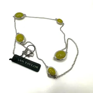 Ann Taylor silver tone and green asymmetrical station necklace New with tags thumbnail 2