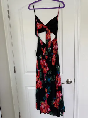 Lulus Tropical Blooms Black Floral Tie-Back Cutout Maxi Dress | NWT thumbnail 8