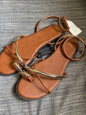 Time and Tru Brown Ankle Strap Sandals with Gold Accent thumbnail 3