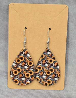 Skull Sunflower‎ Halloween Teardrop Hook Handmade Earrings JB1E2 thumbnail 1