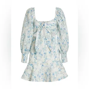 En Saison Claire Eyelet Lace Mini Dress with Tie Blue Floral Small NWT thumbnail 4