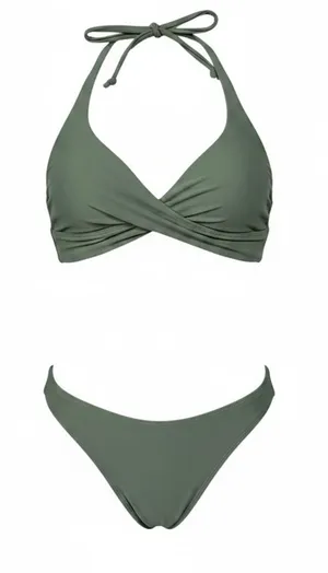 Olive Green Two-Piece Bikini Swimsuit | Halter Wrap Top Women’s Size Small NWOT thumbnail 1