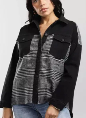 BKE denim and pieced flannel jacket thumbnail 1