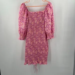 ASOS x NEW LOOK Dress Size 6 Smocked Floral Ruched Pink Orange Mini Sweetheart thumbnail 4