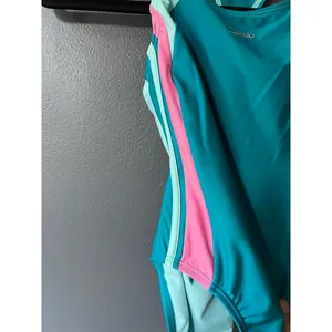 Speedo Women's One-Piece Swimsuit in Teal with Pink and Light Blue Accents thumbnail 3
