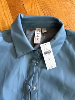 NWT Anthropologie Dolan left coast Puff Sleeve Faux Leather Blouse blue Size S thumbnail 3