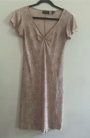 Vintage Y2K Cream Pink Ditsy Floral Print Midi Dress Small Coquette Romantic thumbnail 1