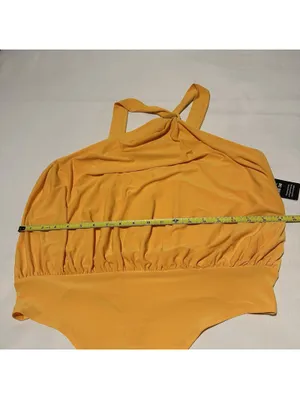Express Yellow Sleeveless Halter Top Bodysuit Sz L Large $58 thumbnail 5