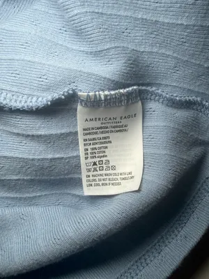 American Eagle Light Blue Pointelle Mock Neck Crop Long Sleeve Size Medium EUC thumbnail 4