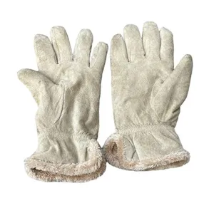 Vintage Cream leather sherpa lined gloves womens large thumbnail 2