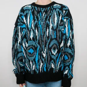 Vintage 90s Teal and Black Textured Geometric Sweater thumbnail 3