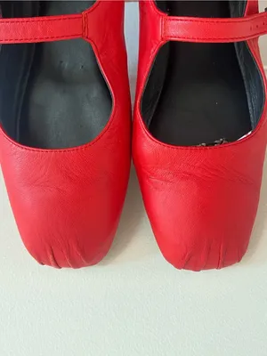 COS Red Leather Mary Jane Flats with Buckle Strap thumbnail 3