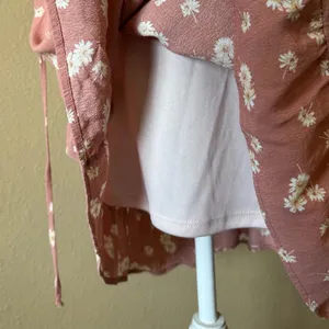 Bohme Cottagecore Short Sleeve Midi Dress Peach Floral Daisy Womens Small thumbnail 6