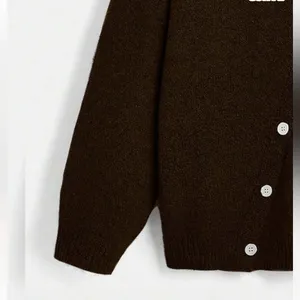 SHEIN asymmetrical diagonal button down brown sweater thumbnail 11