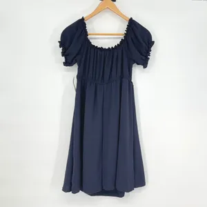Altar'd State Navy Blue Smocked‎ Puff Sleeve Babydoll Dress Size M Milkmaid NEW thumbnail 2
