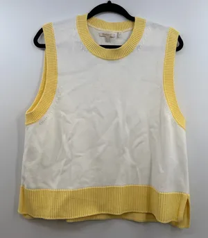 Barbour Dana Sweater Vest Womens US 12 White Yellow Cotton Coastal Preppy thumbnail 1