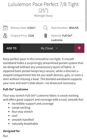 Lululemon Pace Perfect 7/8 Tight (25") Midnight Navy 4 thumbnail 14