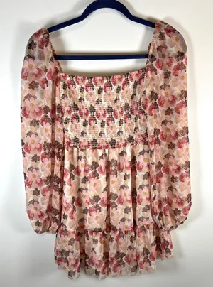 Wilfred Floral Smocked Square Neck‎ Tiered Mini Dress XS thumbnail 1