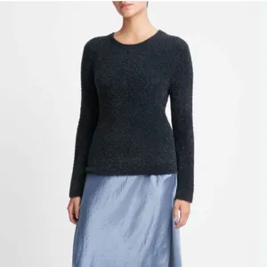 Vince Women’s Metallic Lurex Soft Eyelash Pullover Obsidian Black Sweater MEDIUM thumbnail 6