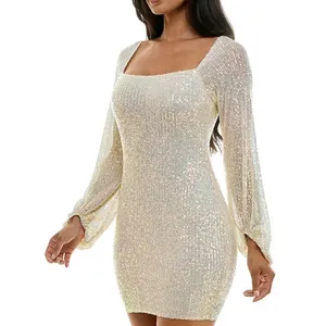 Speechless Iridescent Sequin Mini Dress Cream Square Neck Tie Back Size XS‎ NEW thumbnail 2