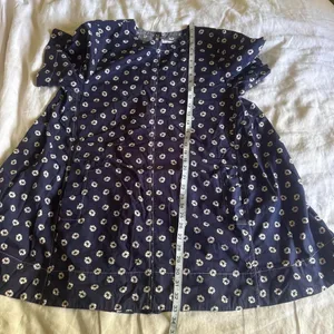 Anthropologie Maeve Emmy Short Sleeve Swing Dress Navy Shibori Print Cotton L thumbnail 8