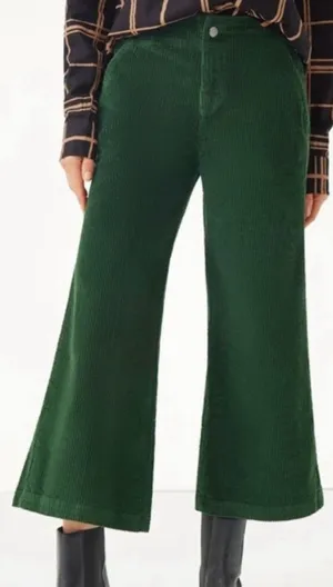 Pact Organic Cotton Corduroy Wide Leg Cropped Pants Size Small Green thumbnail 1