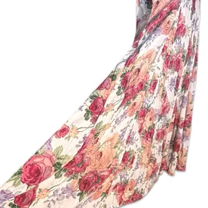 Vintage 90s Baby Pink Floral Crinkle Maxi Dress‎ Romantic Sleeveless Rayon Small thumbnail 6