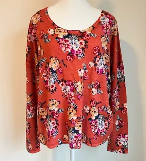 Garnet Hill Merino Wool Floral Knit Blouse Top Sweater Size Large thumbnail 2