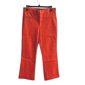 Zara Trousers Womens Large Orange Red Ankle Cropped Flare High Rise Slim Pants thumbnail 3