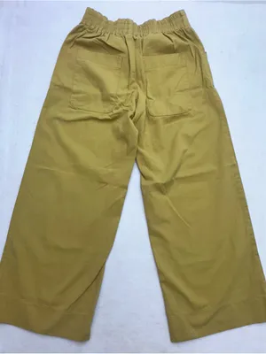 Mustard Yellow Wide Leg Crop Utility Pants Elastic Waist Patch Pockets Size S M thumbnail 3