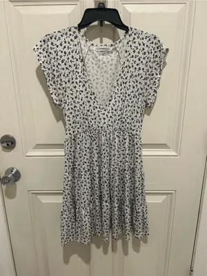 Urban Outfitters White Mini Dress with Black Ditsy Floral thumbnail 3