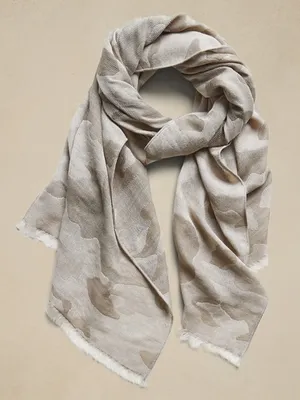 Banana Republic Wool-Cotton Blend Beige Camo Lightweight Scarf thumbnail 1