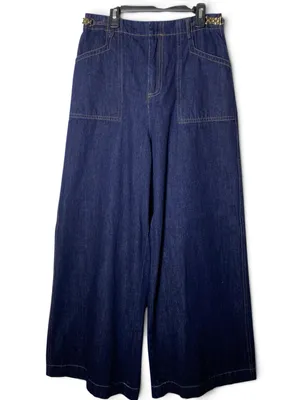 Free Market Wide Leg Jeans Womens M Dark Wash High Rise Gold Chain Denim thumbnail 2
