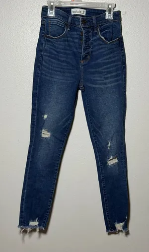 Abercrombie & Fitch Women High Super‎ Skinny Ankle Blue Distressed Jeans size 0S thumbnail 1