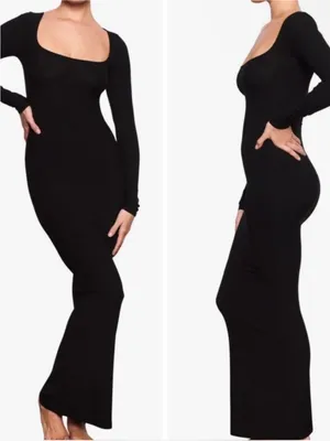 Skims Black Soft Lounge Ribbed Knit Long Sleeve Maxi Dress thumbnail 2